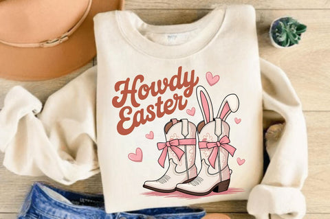 Howdy Easter PNG Cowgirl Boots Bunny Sublimation Design Sublimation Regulrcrative 