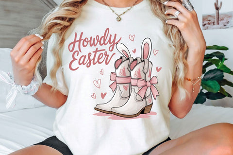 Howdy Easter PNG Cowgirl Boots Bunny Sublimation Design Sublimation Regulrcrative 