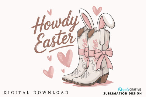 Howdy Easter PNG Cowgirl Boots Bunny Sublimation Design Sublimation Regulrcrative 