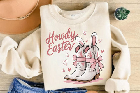 Howdy Easter PNG Cowgirl Boots Bunny Sublimation Design Sublimation Regulrcrative 