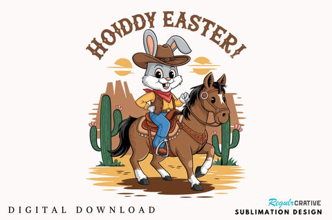 Howdy Easter Western Easter Bunny PNG Sublimation Design Sublimation Regulrcrative 