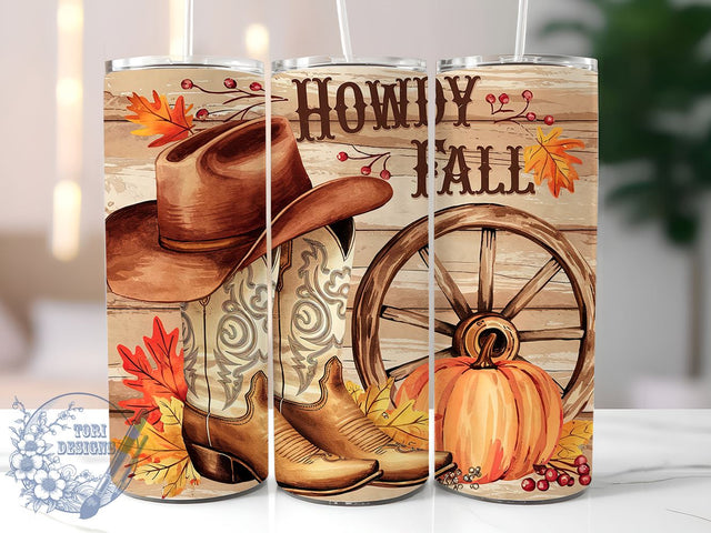 Howdy Fall 20oz Skinny Tumbler PNG, Cowgirl Hat Country Western Autumn Leaves Tumbler Sublimation Wrap, Straight & Tapered Tumbler Wrap, Instant Digital Download Sublimation ToriDesigns 