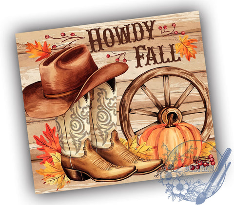 Howdy Fall 20oz Skinny Tumbler PNG, Cowgirl Hat Country Western Autumn Leaves Tumbler Sublimation Wrap, Straight & Tapered Tumbler Wrap, Instant Digital Download Sublimation ToriDesigns 