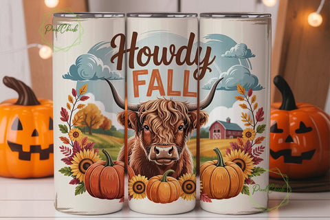 Howdy Fall Cow 20oz Tumbler Wrap Sublimation PixelChick 