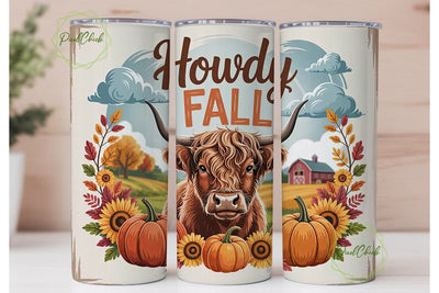 Howdy Fall Cow 20oz Tumbler Wrap Sublimation PixelChick 