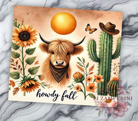 Howdy Fall Highland Cow Tumbler Wrap, Highland Cow Tumbler, Howdy Fall, 20oz Tumbler Wrap, Sublimation Design, Western Decor, Autumn Drinkware, Cute Cow Gift Sublimation Li Zamperini 