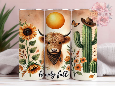Howdy Fall Highland Cow Tumbler Wrap, Highland Cow Tumbler, Howdy Fall, 20oz Tumbler Wrap, Sublimation Design, Western Decor, Autumn Drinkware, Cute Cow Gift Sublimation Li Zamperini 