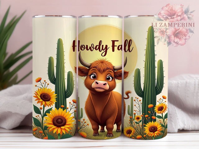 Howdy Fall Highland Cow Tumbler Wrap, Highland Cow Tumbler, Howdy Fall, 20oz Tumbler Wrap, Sublimation Design, Western Decor, Autumn Drinkware, Cute Cow Gift Sublimation Li Zamperini 