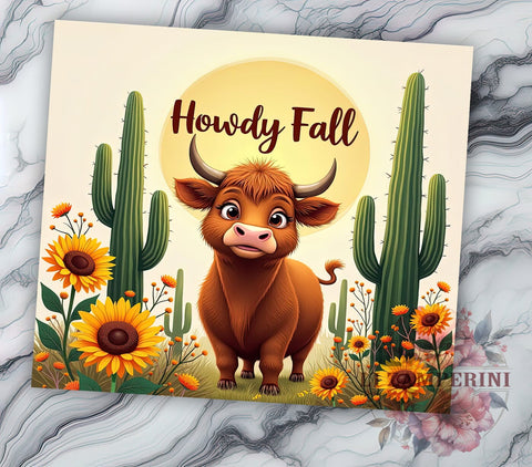 Howdy Fall Highland Cow Tumbler Wrap, Highland Cow Tumbler, Howdy Fall, 20oz Tumbler Wrap, Sublimation Design, Western Decor, Autumn Drinkware, Cute Cow Gift Sublimation Li Zamperini 