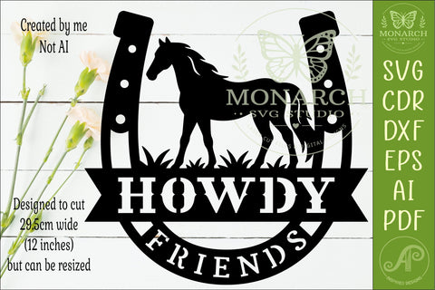 Howdy Friends Horse Sign SVG Western Ranch Decor Horseshoe SVG APInspireddesigns 
