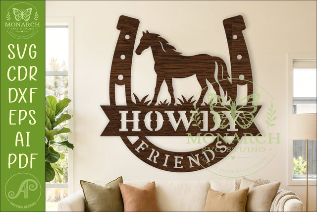 Howdy Friends Horse Sign SVG Western Ranch Decor Horseshoe SVG APInspireddesigns 