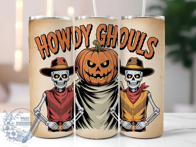 Howdy Ghouls Cowboy Ghost Tumbler Wrap, Cowboy Ghost Wrap, Western Halloween Cup, 20Oz Sublimation Tumbler, Spooky Cowboy Drinkware, Ghost Lover Gift, Haunted Western Wrap Sublimation ToriDesigns 
