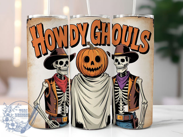 Howdy Ghouls Cowboy Ghost Tumbler Wrap, Cowboy Ghost Wrap, Western Halloween Cup, 20Oz Sublimation Tumbler, Spooky Cowboy Drinkware, Ghost Lover Gift, Haunted Western Wrap Sublimation ToriDesigns 