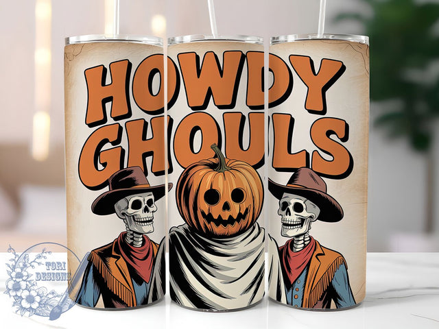 Howdy Ghouls Cowboy Ghost Tumbler Wrap, Cowboy Ghost Wrap, Western Halloween Cup, 20Oz Sublimation Tumbler, Spooky Cowboy Drinkware, Ghost Lover Gift, Haunted Western Wrap Sublimation ToriDesigns 