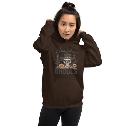 Howdy Ghouls Edgy Country Halloween Hoodie Physical Crafting After Dark Dark Chocolate S 