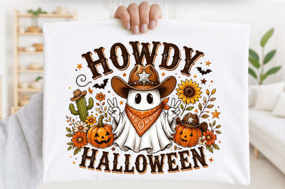 Howdy Halloween Ghost Cowboy Sublimation PNG Sublimation SVGArt 