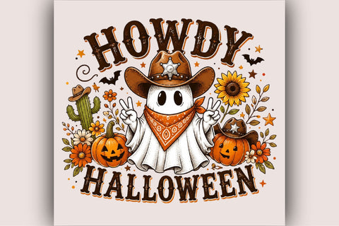 Howdy Halloween Ghost Cowboy Sublimation PNG Sublimation SVGArt 
