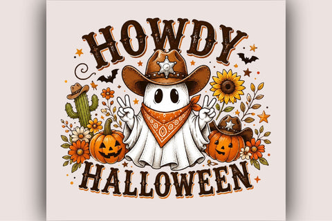 Howdy Halloween Ghost Cowboy Sublimation PNG Sublimation SVGArt 