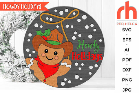 Howdy Holidays SVG, Xmas Door Sign Cut File, Snowman Cowboy SVG RedHelgaArt 