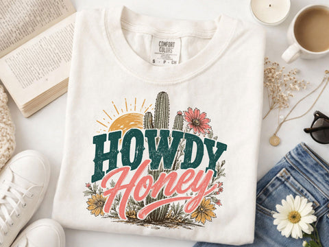 Howdy honey Png, Western sublimation design, Country girl shirt print, Western DTG design, retro western Png, Cowgirl shirt design SVG DesignDestine 