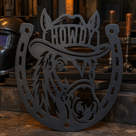 Howdy Horse Laser SVG | Western Horse DXF | Cowboy Horseshoe Svg | Ranch Metal Art | CNC Plasma Cut File | Farmhouse Wall Decor SVG HappyDesignStudio 