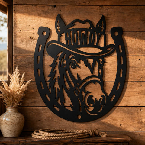 Howdy Horse Laser SVG | Western Horse DXF | Cowboy Horseshoe Svg | Ranch Metal Art | CNC Plasma Cut File | Farmhouse Wall Decor SVG HappyDesignStudio 