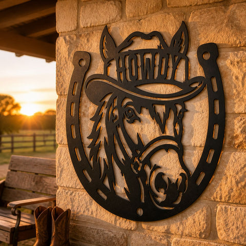 Howdy Horse Laser SVG | Western Horse DXF | Cowboy Horseshoe Svg | Ranch Metal Art | CNC Plasma Cut File | Farmhouse Wall Decor SVG HappyDesignStudio 