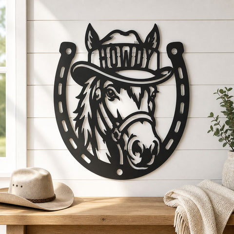 Howdy Horse Laser SVG | Western Horse DXF | Cowboy Horseshoe Svg | Ranch Metal Art | CNC Plasma Cut File | Farmhouse Wall Decor SVG HappyDesignStudio 