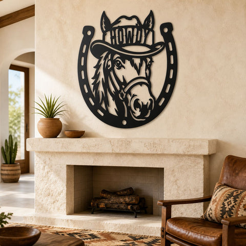 Howdy Horse Laser SVG | Western Horse DXF | Cowboy Horseshoe Svg | Ranch Metal Art | CNC Plasma Cut File | Farmhouse Wall Decor SVG HappyDesignStudio 