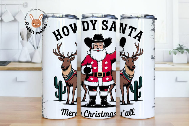 Howdy Santa Merry Christmas Y’all 20 oz Skinny Tumbler PNG, Howdy Tumbler, Western Png, Rodeo Png, Cowboy Santa Png, Christmas Png Sublimation Designs Sublimation Rabbitmakies 