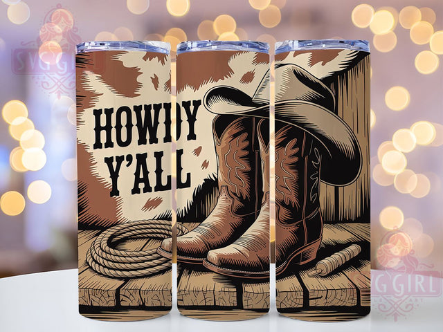 Howdy Yall Cowgirl 20oz Tumbler, Howdy Y'all Quote, Western Style Wrap, 20oz Tumbler Wrap, Sublimation Design PNG, Rustic Cowgirl Gift, Country Girl Wrap Sublimation SvggirlplusArt 