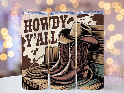 Howdy Yall Cowgirl 20oz Tumbler, Howdy Y'all Quote, Western Style Wrap, 20oz Tumbler Wrap, Sublimation Design PNG, Rustic Cowgirl Gift, Country Girl Wrap Sublimation SvggirlplusArt 