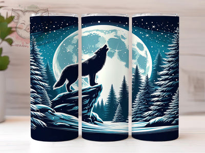 Howling Wolf 20 oz Skinny Tumbler Sublimation Design, Straight & Tapered Tumbler Png, Wolf and Full Moon Tumbler Png, Digital Download PNG Sublimation Lara' s Designs 