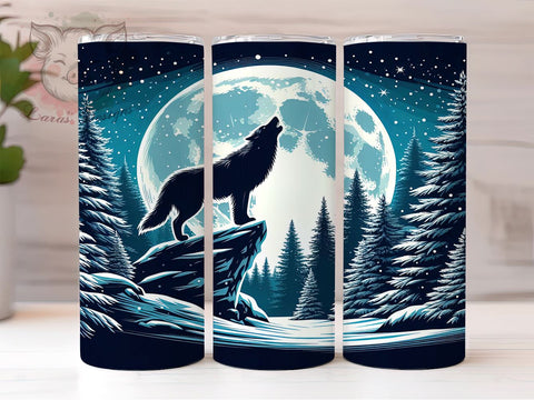 Howling Wolf 20 oz Skinny Tumbler Sublimation Design, Straight & Tapered Tumbler Png, Wolf and Full Moon Tumbler Png, Digital Download PNG Sublimation Lara' s Designs 