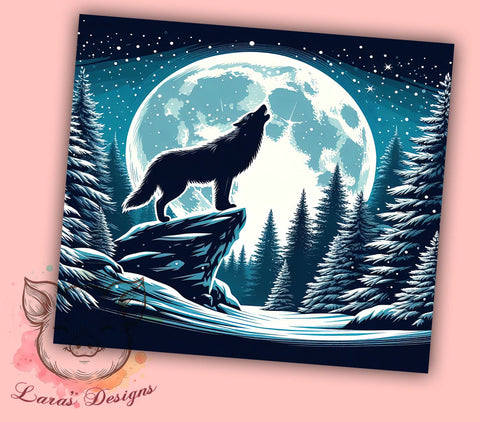 Howling Wolf 20 oz Skinny Tumbler Sublimation Design, Straight & Tapered Tumbler Png, Wolf and Full Moon Tumbler Png, Digital Download PNG Sublimation Lara' s Designs 