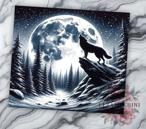 Howling Wolf 20 oz Skinny Tumbler Sublimation Design, Straight & Tapered Tumbler Png, Wolf and Moon Tumbler Png, Digital Download PNG Sublimation Li Zamperini 