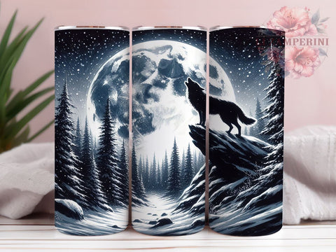 Howling Wolf 20 oz Skinny Tumbler Sublimation Design, Straight & Tapered Tumbler Png, Wolf and Moon Tumbler Png, Digital Download PNG Sublimation Li Zamperini 