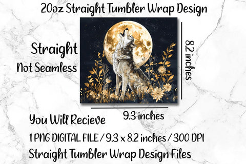 Howling Wolf 20oz Skinny Tumbler Wrap Sublimation Design. Sublimation CosmosFineArt 