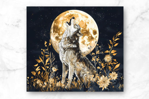 Howling Wolf 20oz Skinny Tumbler Wrap Sublimation Design. Sublimation CosmosFineArt 