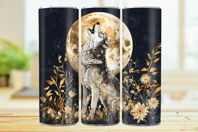 Howling Wolf 20oz Skinny Tumbler Wrap Sublimation Design. Sublimation CosmosFineArt 