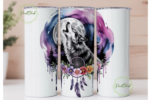 Howling Wolf Dreamcatcher 20oz Tumbler Sublimation PixelChick 