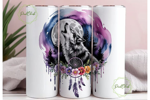 Howling Wolf Dreamcatcher 20oz Tumbler Sublimation PixelChick 