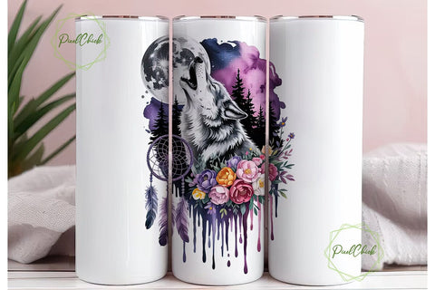Howling Wolf Dreamcatcher 20oz Tumbler Sublimation PixelChick 