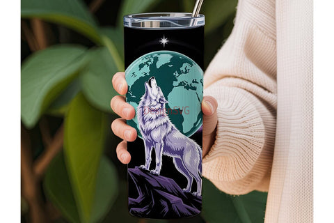 Howling Wolf Earth Tumbler Wrap Sublimation DesignSVG 