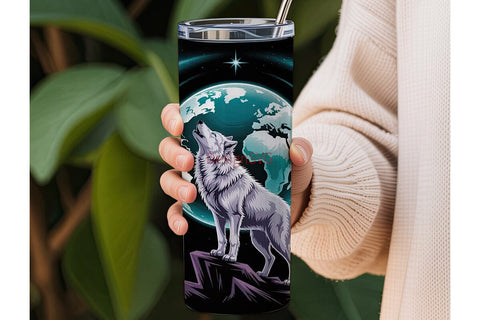 Howling Wolf Earth Tumbler Wrap Sublimation DesignSVG 