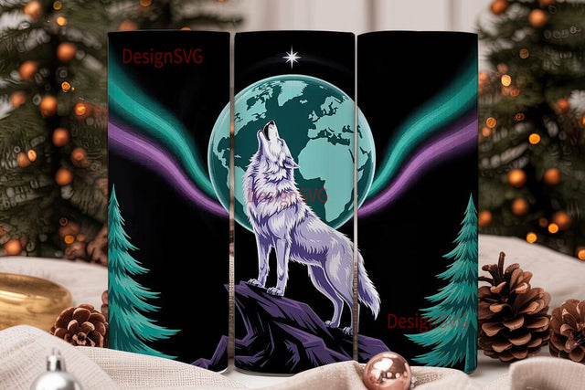 Howling Wolf Earth Tumbler Wrap Sublimation DesignSVG 