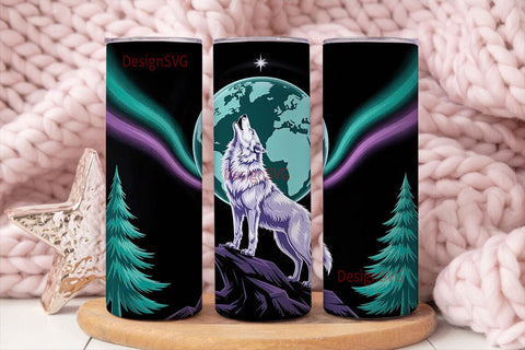 Howling Wolf Earth Tumbler Wrap Sublimation DesignSVG 