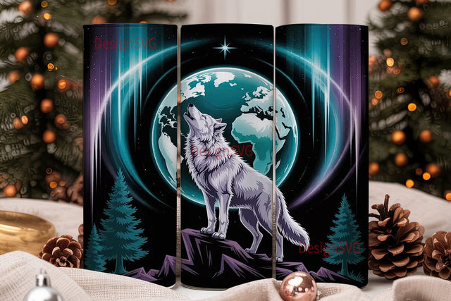 Howling Wolf Earth Tumbler Wrap Sublimation DesignSVG 