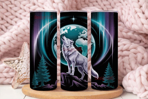 Howling Wolf Earth Tumbler Wrap Sublimation DesignSVG 