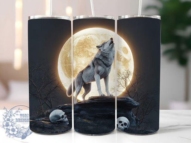 Howling Wolf Full Moon Night Tumbler, Full Moon Design, Night Sky Tumbler, 20Oz Tumbler Wrap, Sublimation Drinkware, Wild Animal Art, Lunar Aesthetic Sublimation ToriDesigns 